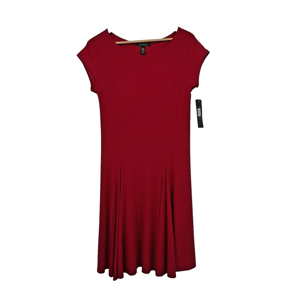 Lauren Ralph Lauren Red Polyester Elastane Bodycon Midi Dress Size L NW